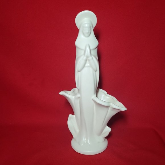 VTG Royal Haeger Virgin Mary Figurine White Plantar Vase Madonna Praying Hands - Picture 1 of 13